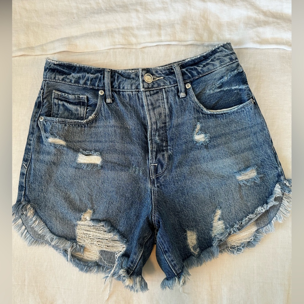 Good American Blue Distressed Jean Shorts